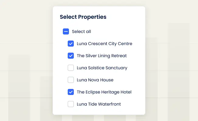 A property selector for reporting across every property in a portfolio at once